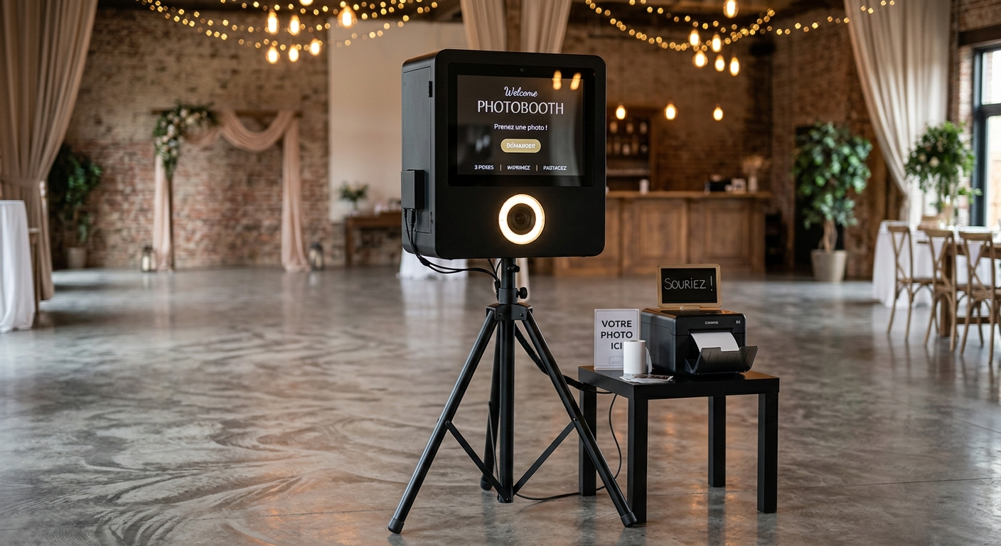 Photobooth AEC Photobooth installé dans une salle de réception